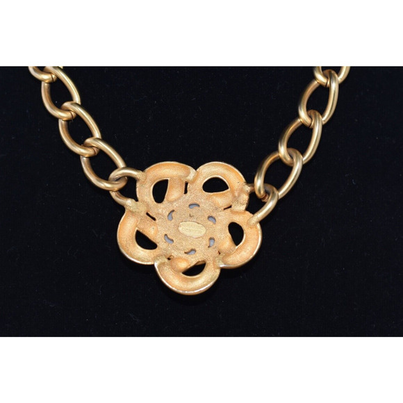 Maxine Denker Satin Matte Gold Tone Faux Pearl Couture Statement Necklace - Picture 5 of 7